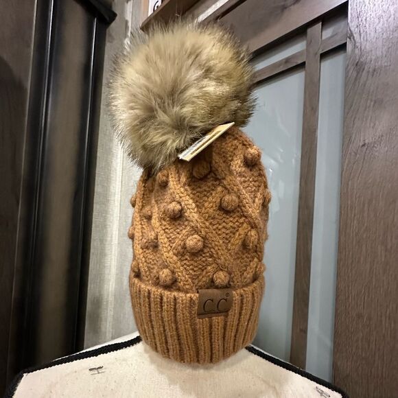 CC Winter Pom Pom Knit Hat - Brown - Picture 1 of 4